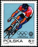(1972-015) Марка Польша "Велосипедист"    Летние Олимпийские игры 1972, Мюнхен III Θ